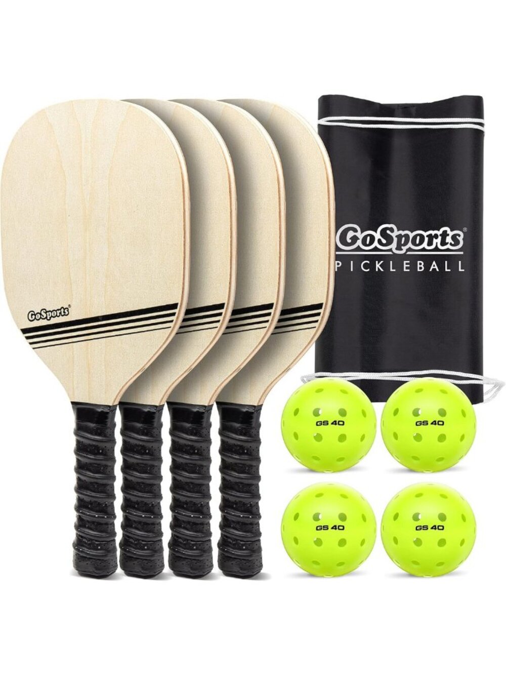 Classic Retro Pickleball Set - 4 Paddles, 4 Regulation Balls & Carry Case